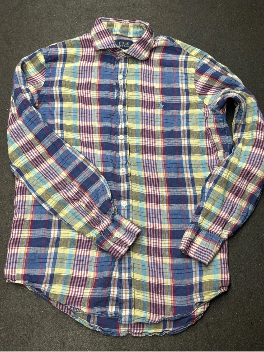 Polo by Ralph Lauren linen Plaid Button-Down Shirt (Blue, Yellow, Burgundy